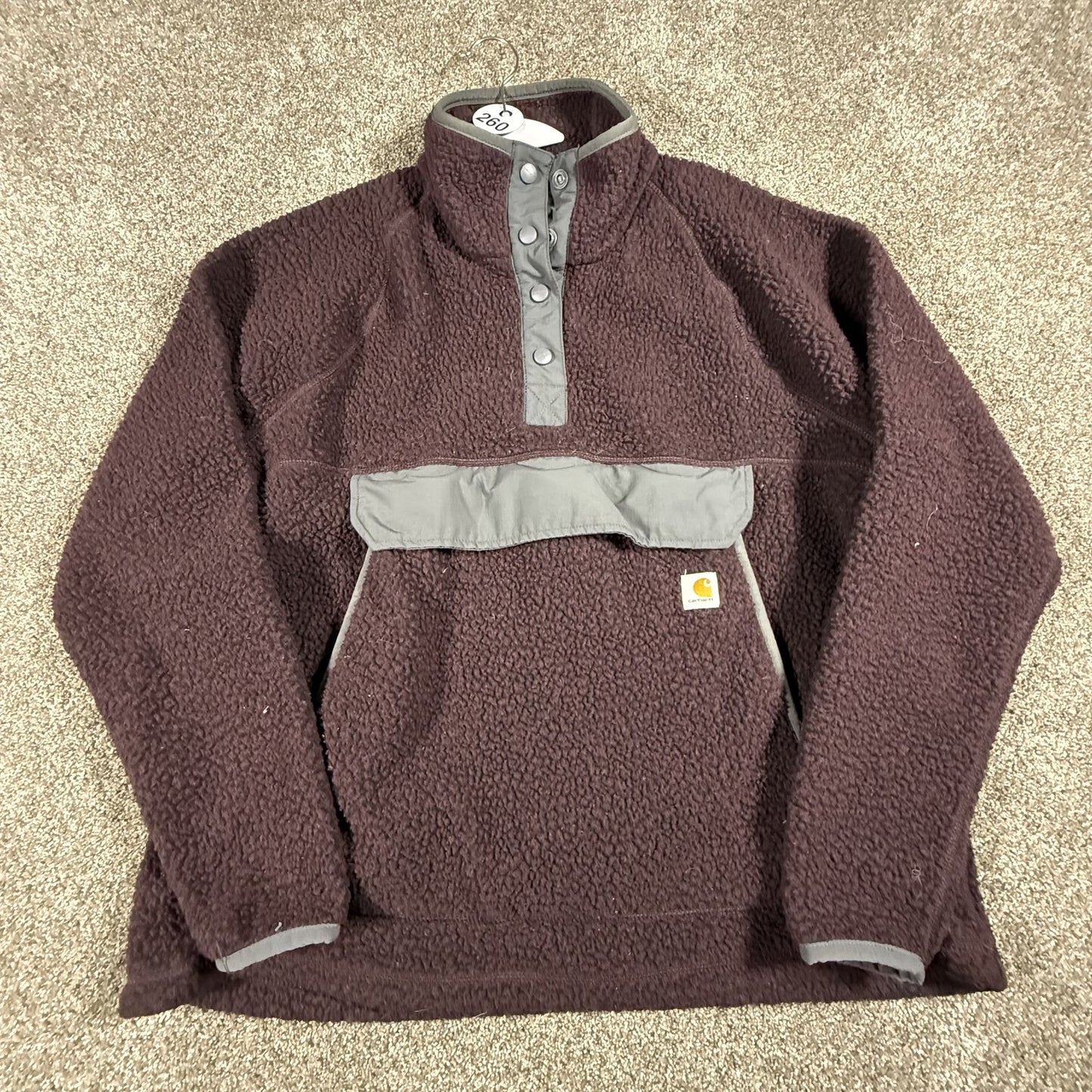 Carhartt Womens Fleece Pullover XL 16-18 Plum Sherpa Relaxed Fit Quarter Zip