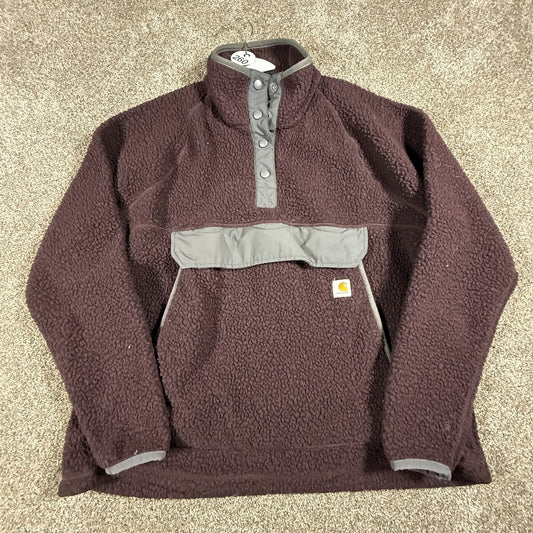 Carhartt Womens Fleece Pullover XL 16-18 Plum Sherpa Relaxed Fit Quarter Zip