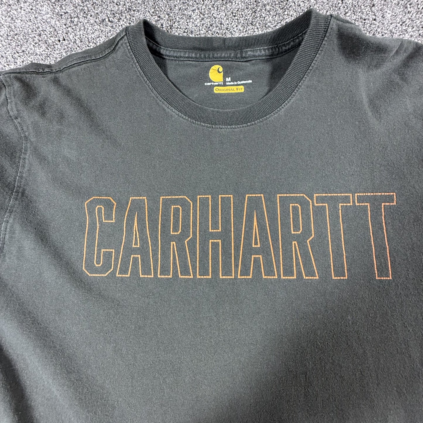 Carhartt Mens Long Sleeve T-Shirt Size M Green Original Fit Graphic Logo