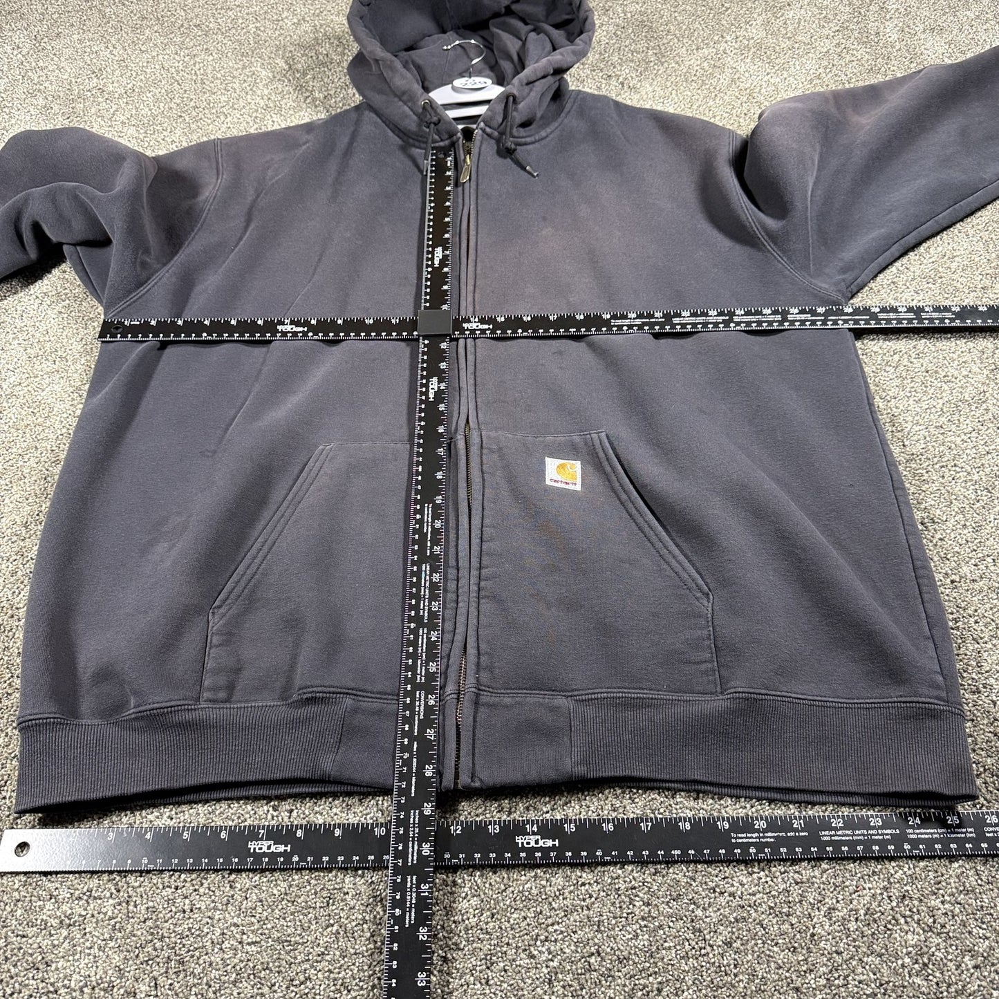 Carhartt Mens Full Zip Hoodie 2XL Tall Black Faded Workwear Sweatshirt STAINED