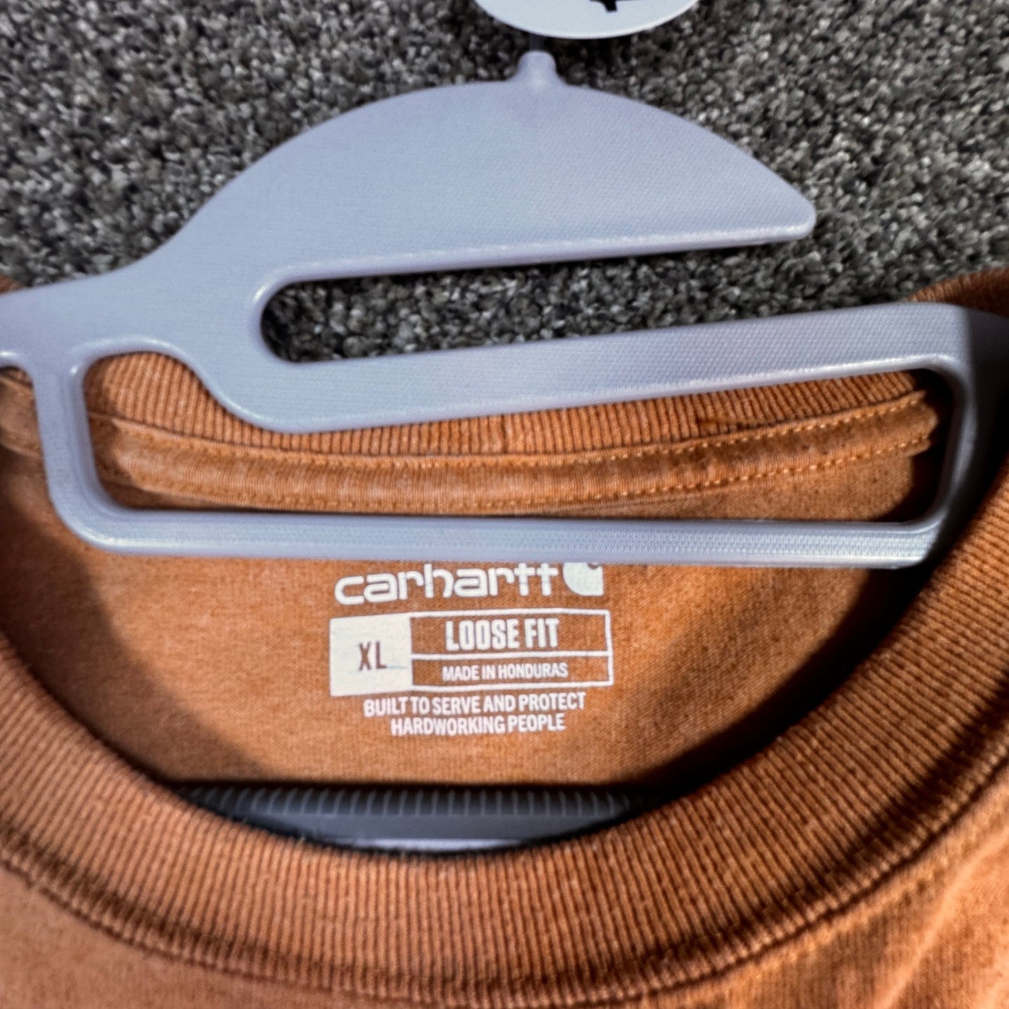 Carhartt Mens Long Sleeve T-Shirt XL Orange Loose Fit Spellout Workwear K231