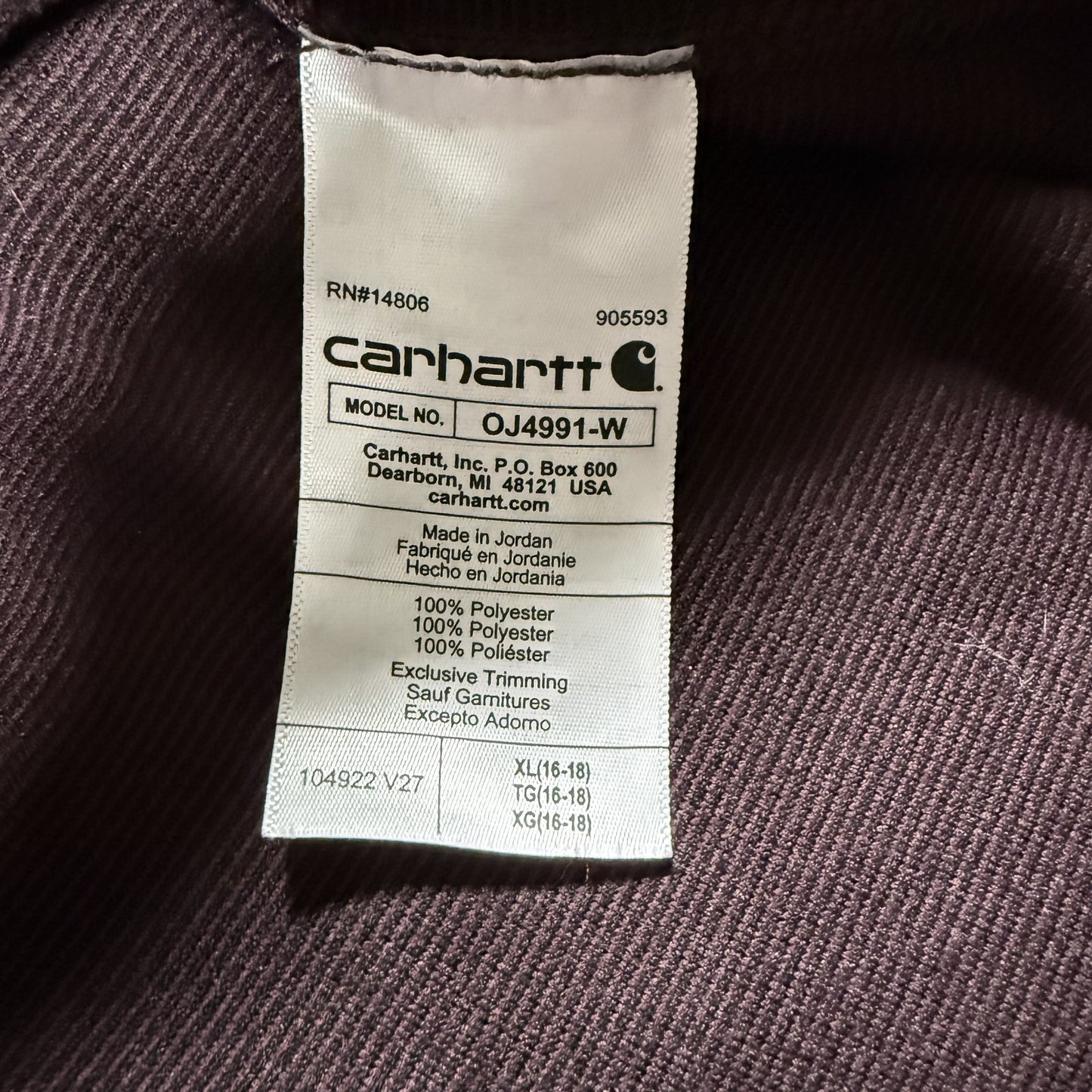 Carhartt Womens Fleece Pullover XL 16-18 Plum Sherpa Relaxed Fit Quarter Zip
