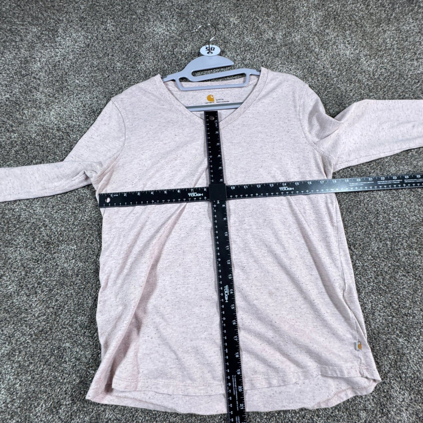 Carhartt Womens Long Sleeve T-Shirt Size L 12-14 Pink Heather V-Neck Relaxed Fit