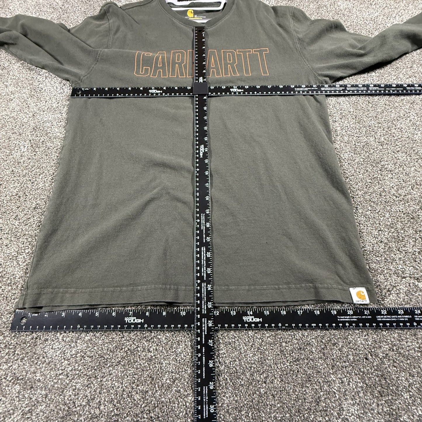Carhartt Mens Long Sleeve T-Shirt Size M Green Original Fit Graphic Logo