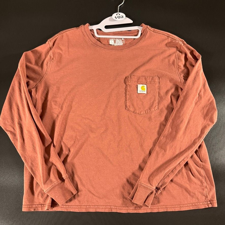 Carhartt Womens L Long Sleeve Pocket T-Shirt Workwear Loose Fit Rust Red