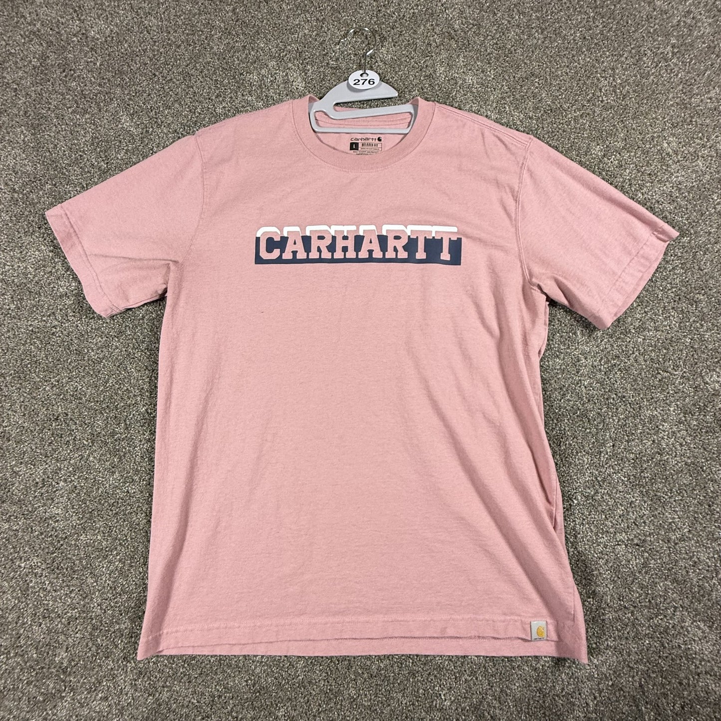 Carhartt Mens T-Shirt Relaxed Fit Logo Short Sleeve Graphic Tee Size L Pink
