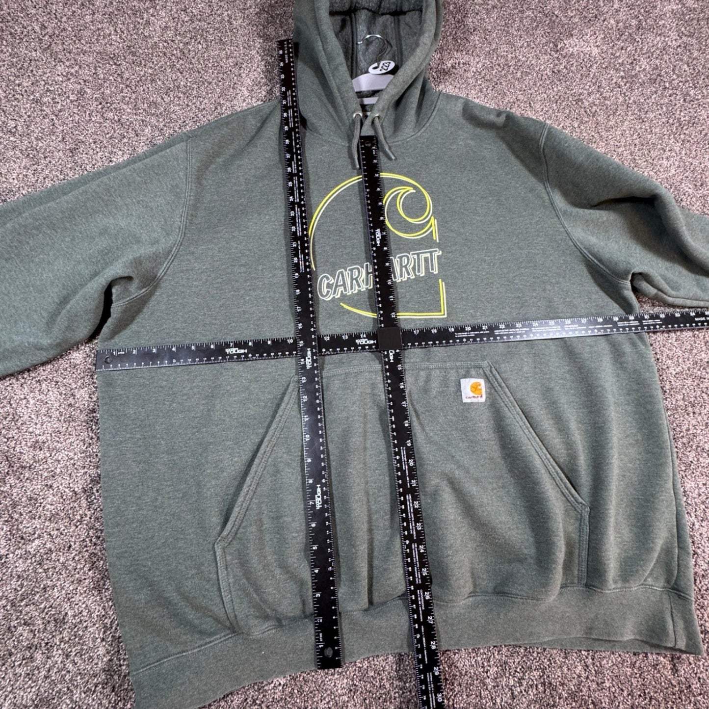 Carhartt Mens Hoodie Sweatshirt 3XL Green Heather Graphic Spellout Pullover