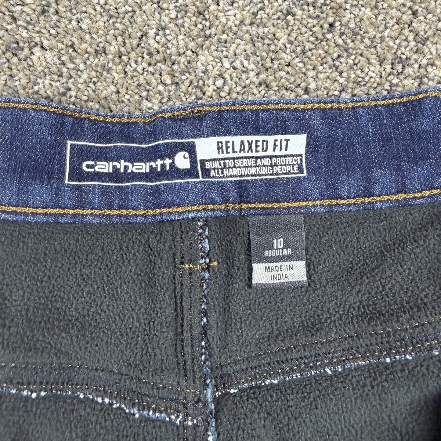 Carhartt Womens Jeans 10 Regular Relaxed Fit Fleece Lined Dark Wash Denim