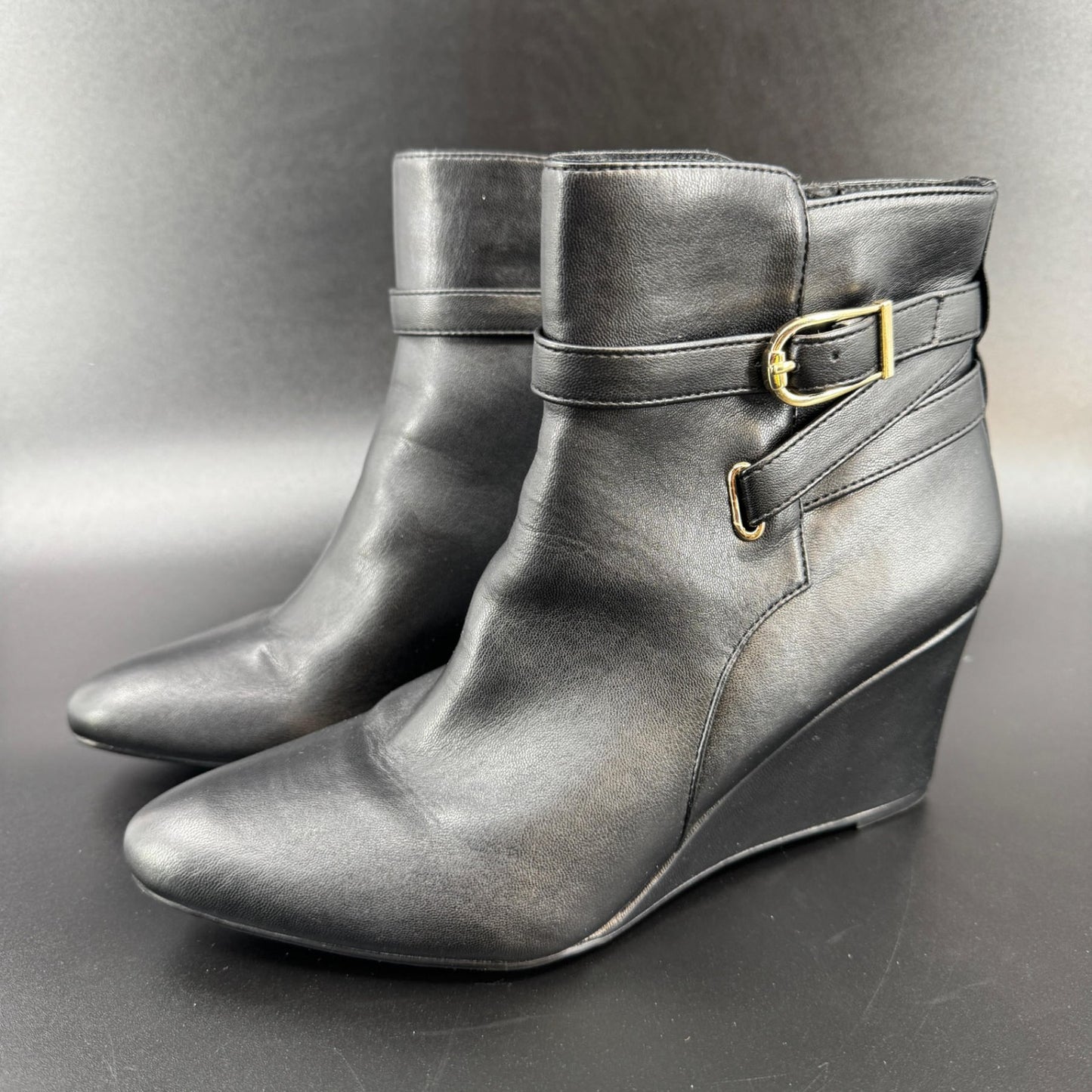 LifeStride Womens Gio Ankle Boots Booties Size 10 M Black Wedge Heel Side Zip