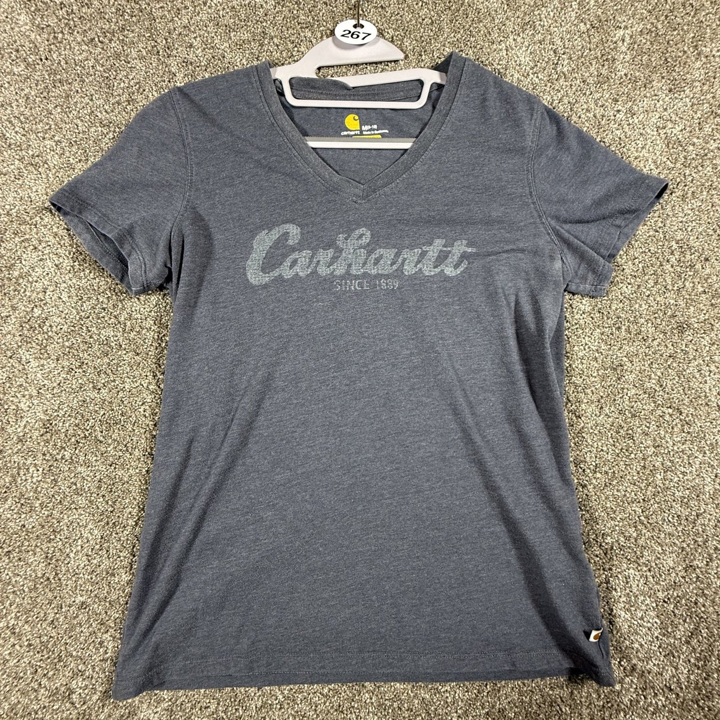 Carhartt Womens V Neck T Shirt Short Sleeve M 8-10 Gray Relaxed Fit Graphic