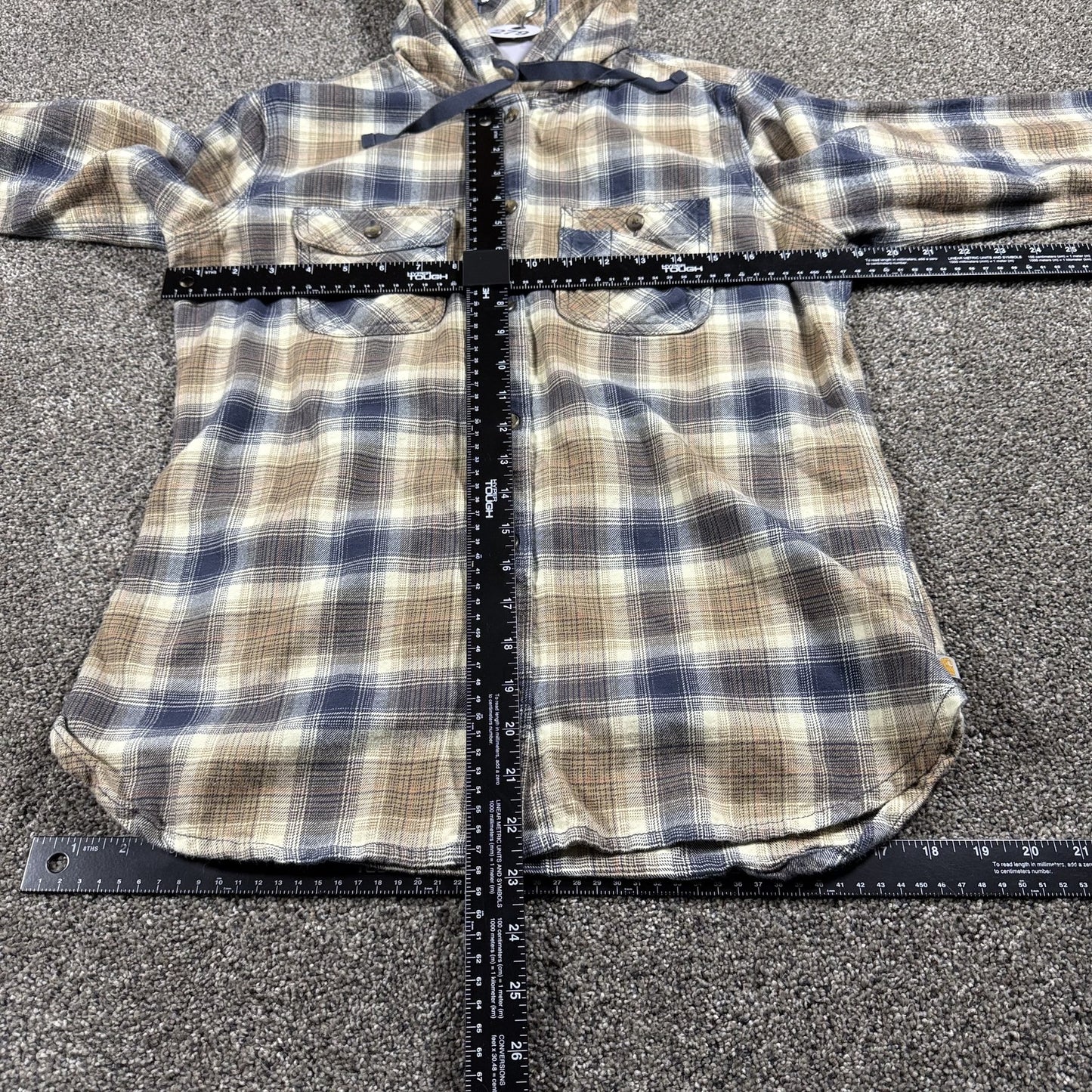 Carhartt Womens Hooded Flannel Shirt S 4/6 Plaid Bluestone Multi Long Sleeve