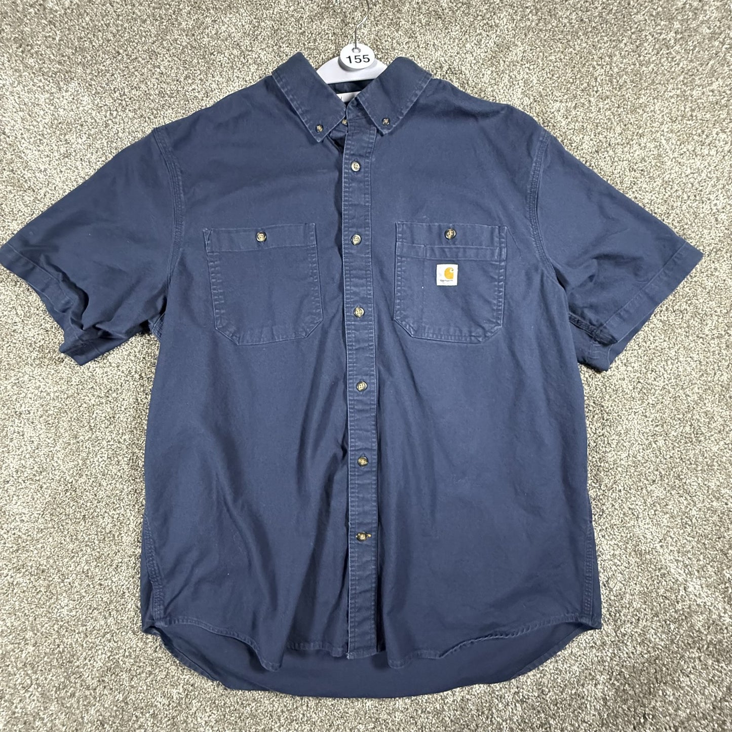 Carhartt Blue Mens Short Sleeve Rugged Flex Button Up Shirt XL Navy Relaxed Fit