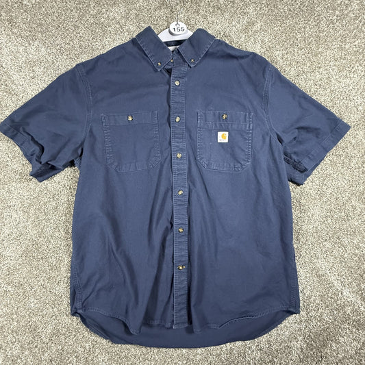 Carhartt Blue Mens Short Sleeve Rugged Flex Button Up Shirt XL Navy Relaxed Fit