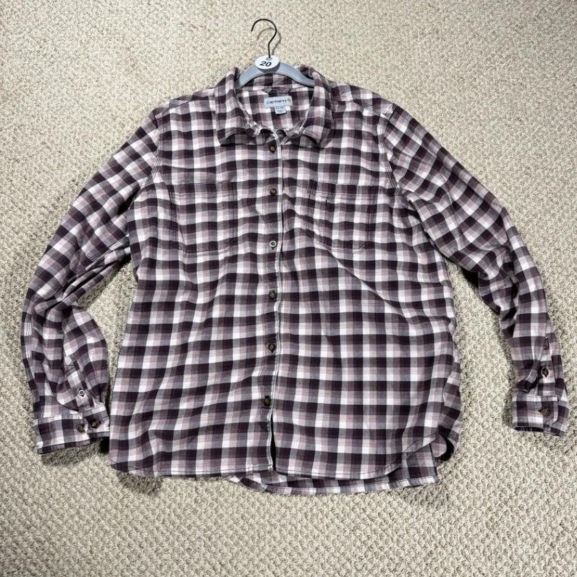 Carhartt Womens Plaid Flannel Shirt Size XXL 20 Purple Burgundy Button Up