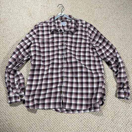 Carhartt Womens Plaid Flannel Shirt Size XXL 20 Purple Burgundy Button Up