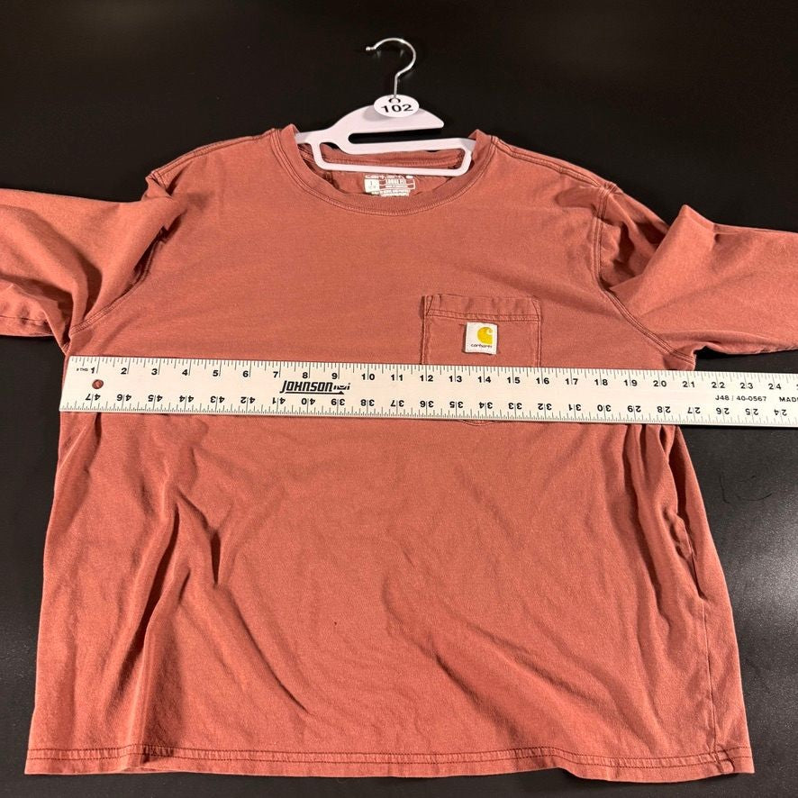 Carhartt Womens L Long Sleeve Pocket T-Shirt Workwear Loose Fit Rust Red
