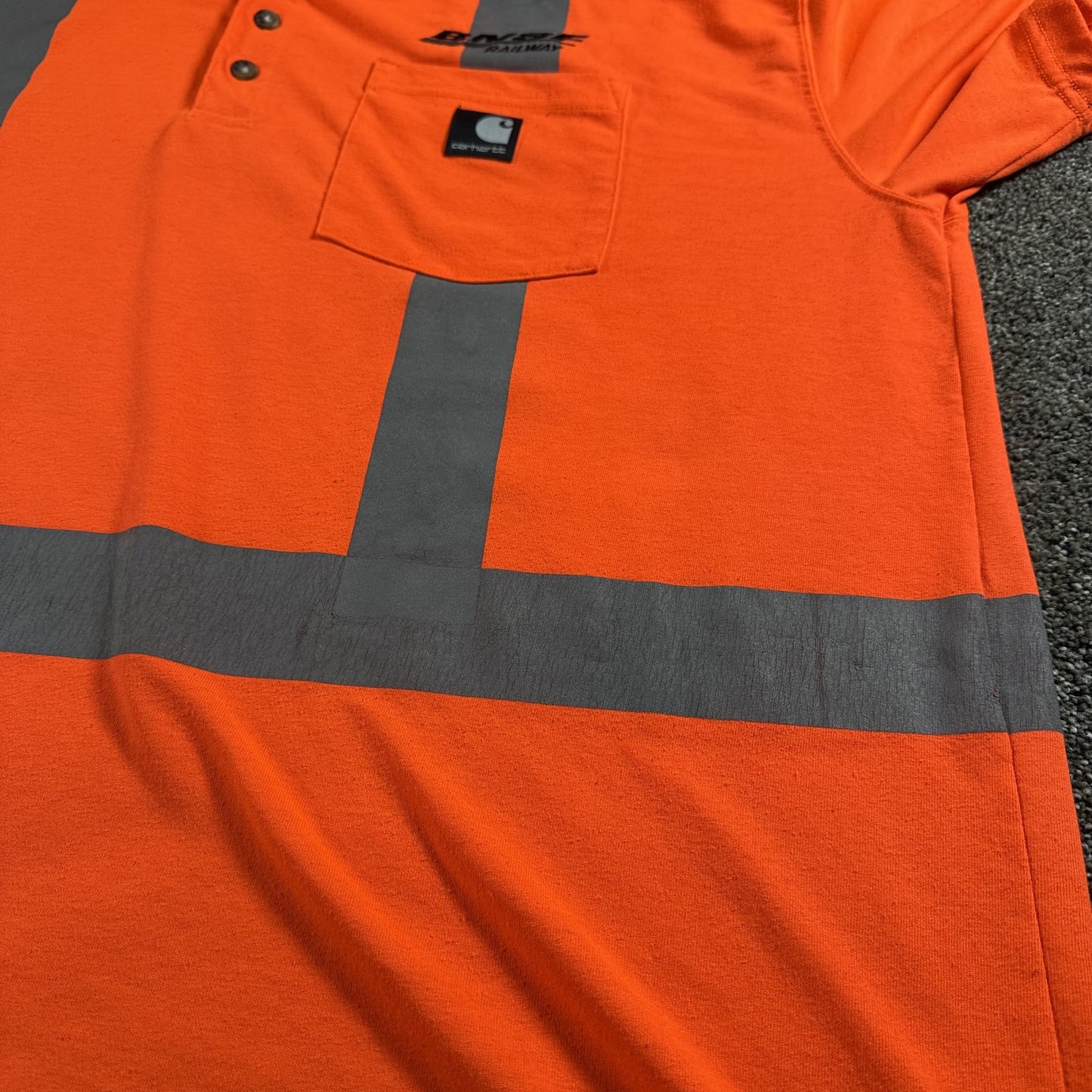 Carhartt Mens Short Sleeve 2XL Orange T Shirt Hi-Vis Reflective BNSF Railway
