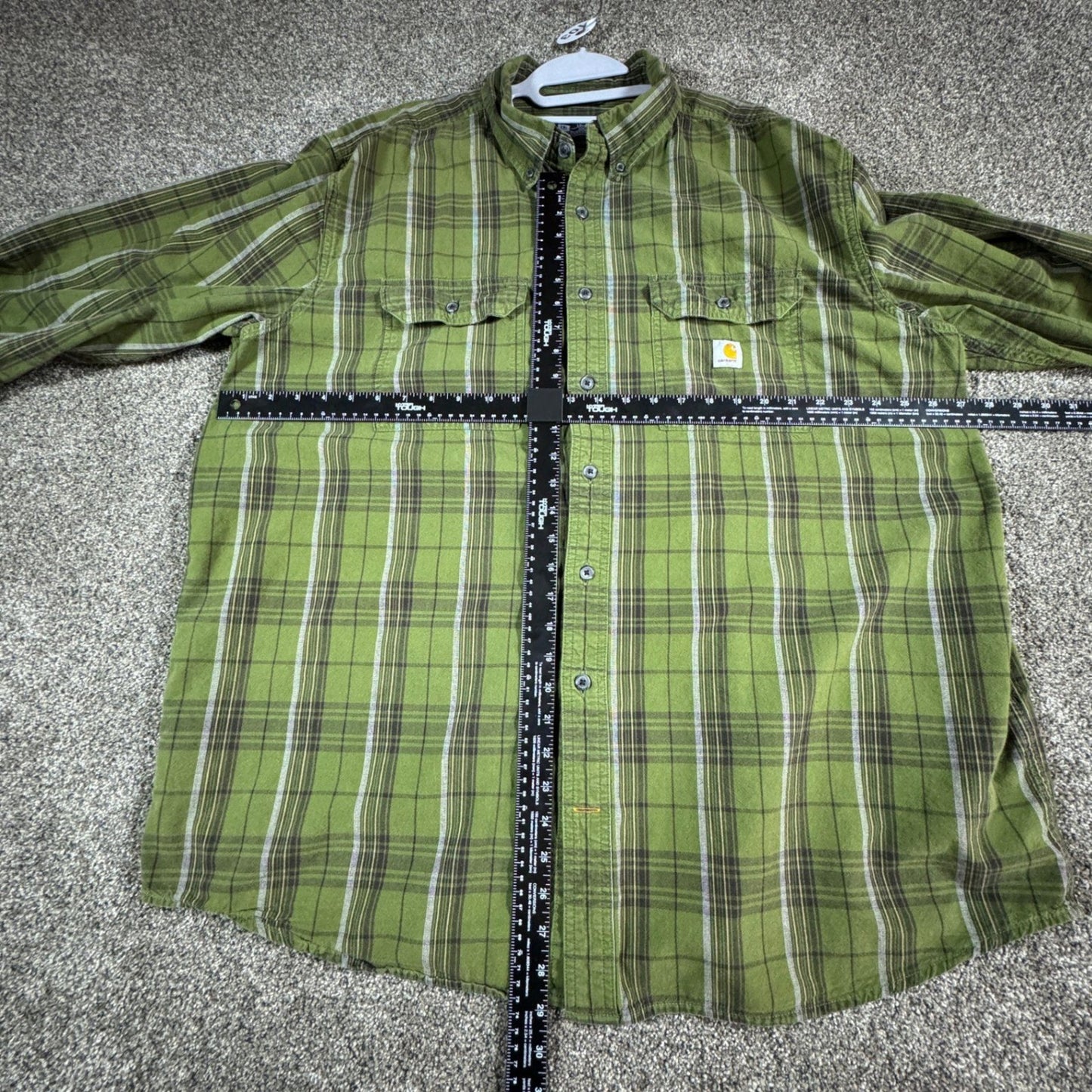 Carhartt Mens Long Sleeve Flannel Shirt 2XL Tall Green Plaid Work Loose Fit