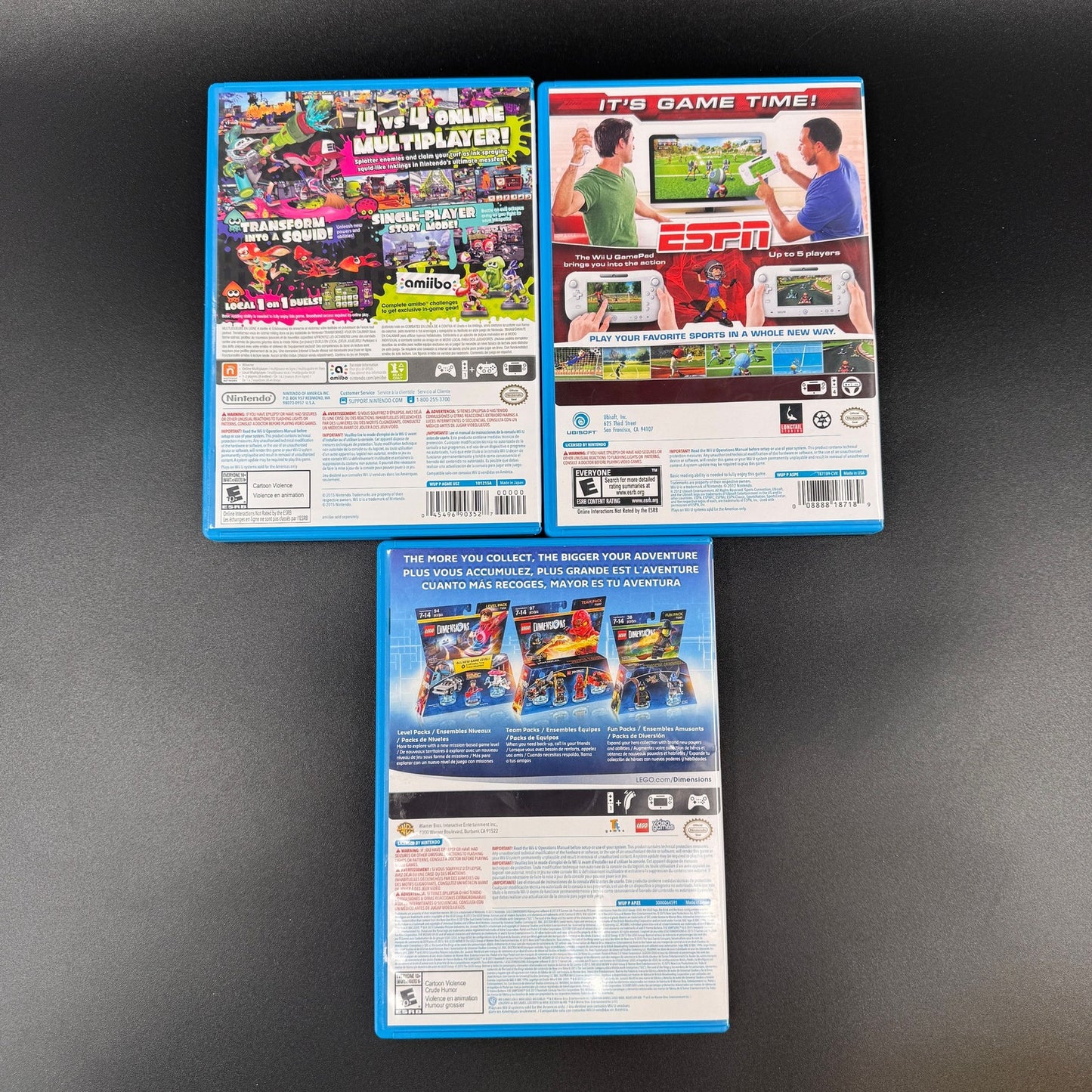 Nintendo Wii U Video Game Lot Splatoon LEGO Dimensions ESPN Sports Connection