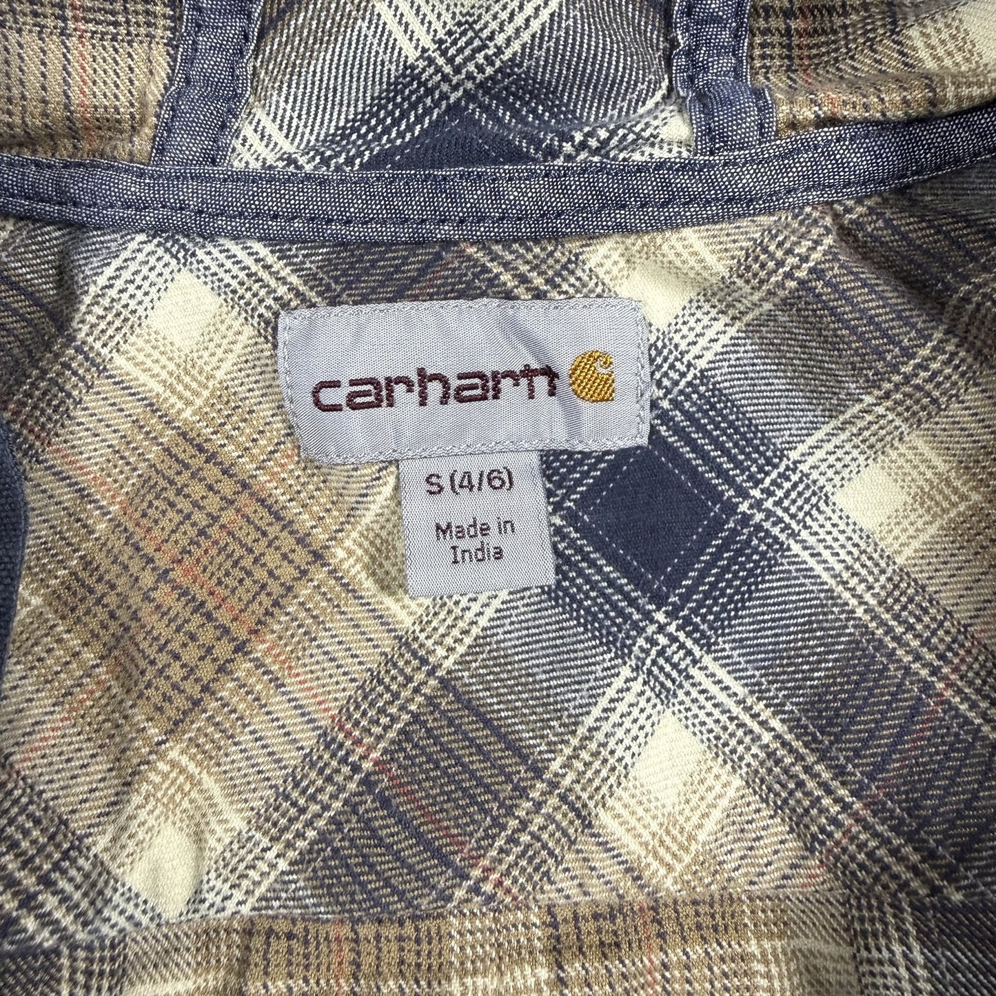Carhartt Womens Hooded Flannel Shirt S 4/6 Plaid Bluestone Multi Long Sleeve