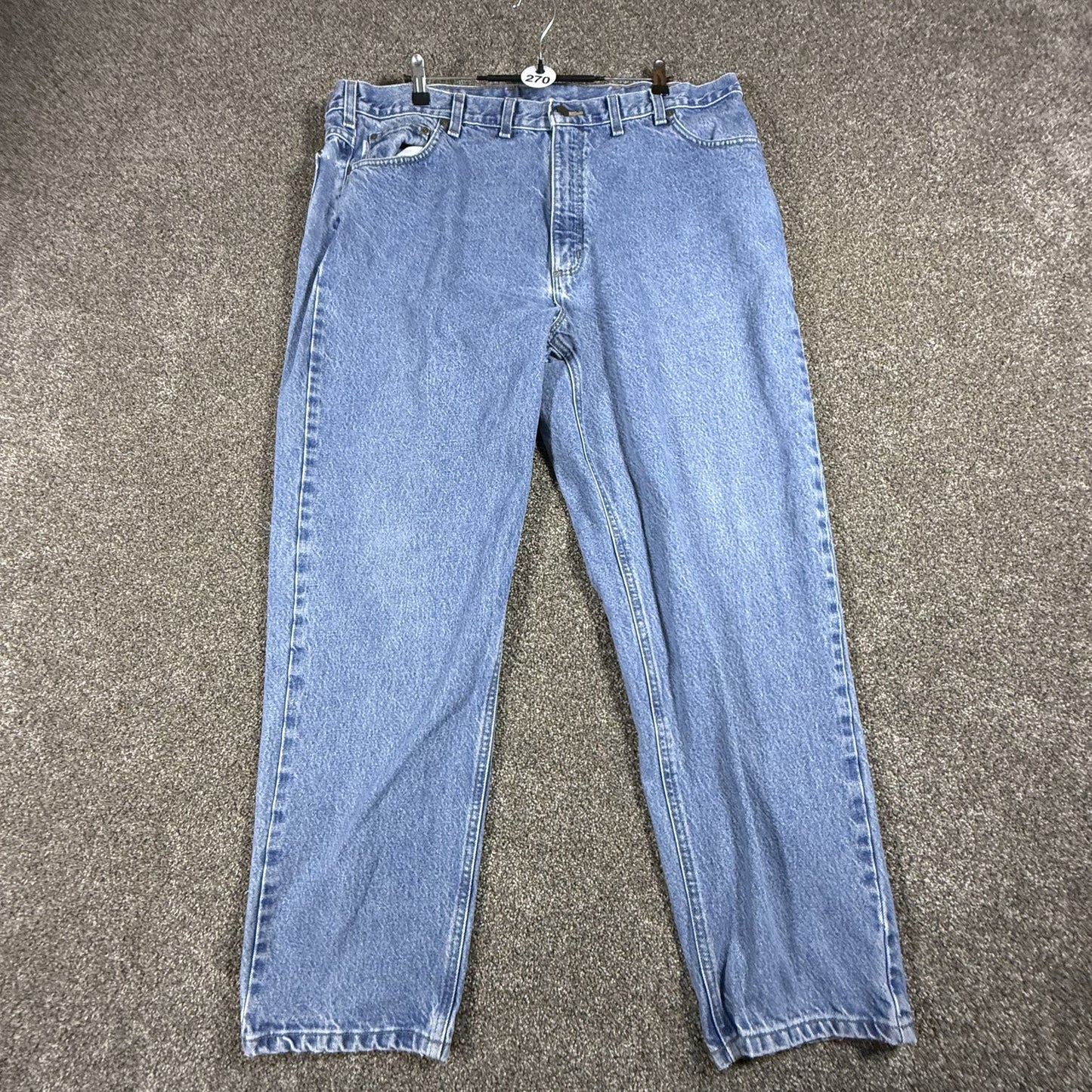 Carhartt Mens Jeans 44x32 B17 Light Blue Wash Relaxed Fit Leather Patch