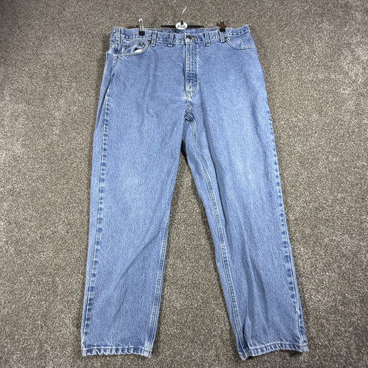 Carhartt Mens Jeans 44x32 B17 Light Blue Wash Relaxed Fit Leather Patch