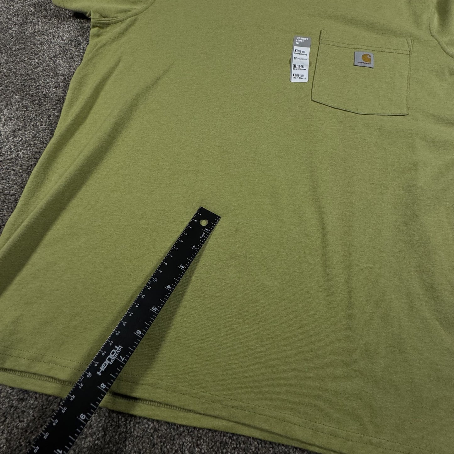 STAINED Carhartt Womens T Shirt XL K87W Loose Fit Pocket Short Sleeve Green