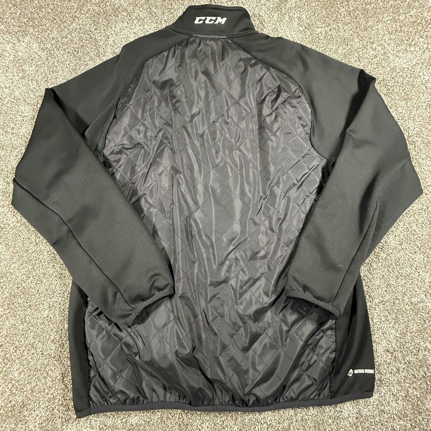 CCM Hockey Mens XL Black Quilted Full Zip Jacket Stand Collar Tactical Degree