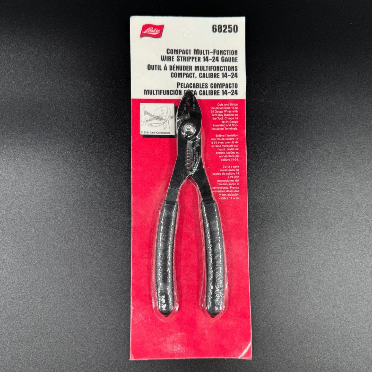 Lisle 68250 Compact Multi-Function Wire Stripper 14-24 Gauge Crimper Cutter
