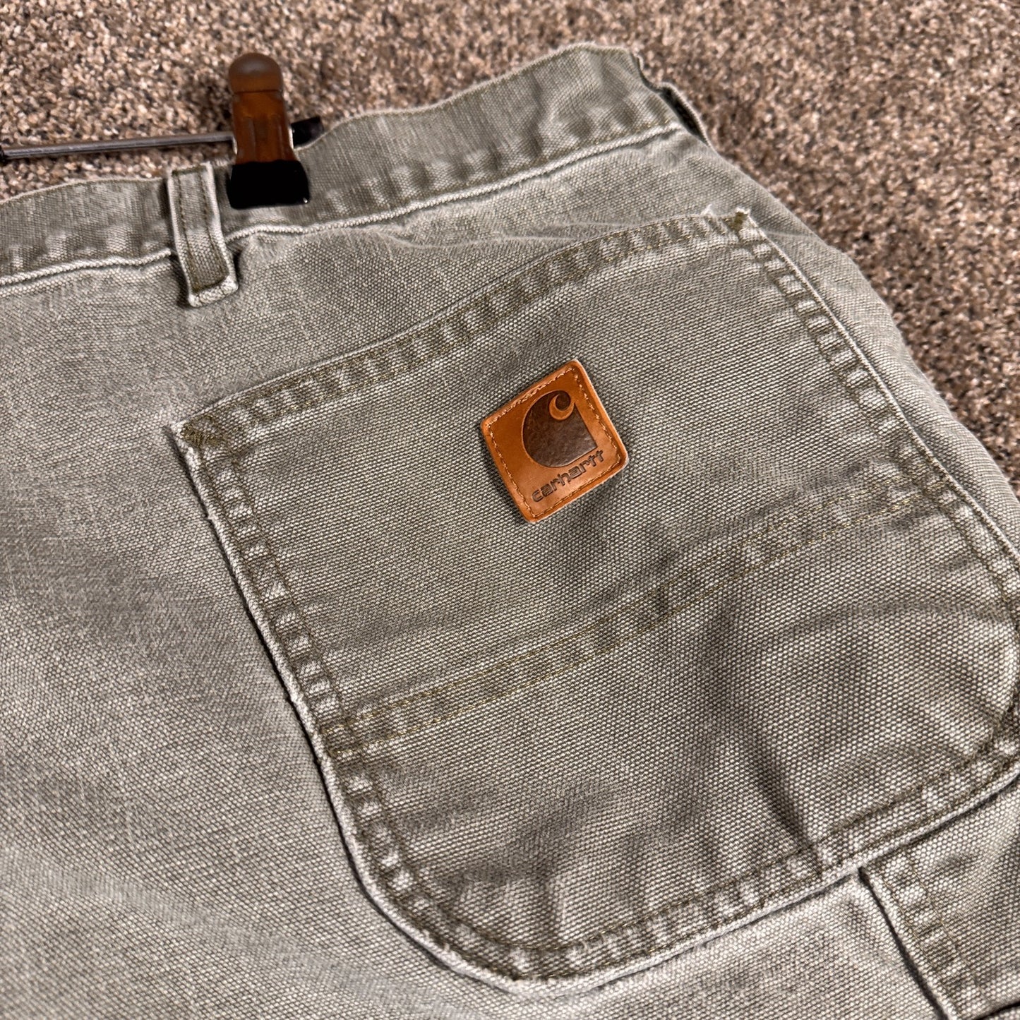 Carhartt Mens Carpenter Work Pants 50x32 Green B11 Moss Dungaree Fit Cotton