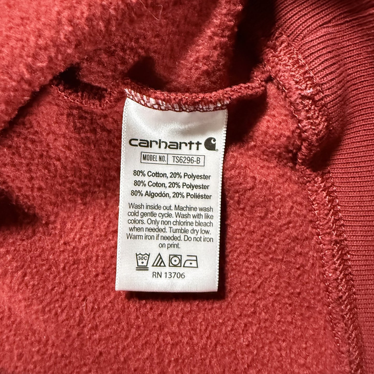 Carhartt Boys Hoodie XL Red Pullover Sweatshirt Fleece Lined Graphic Logo