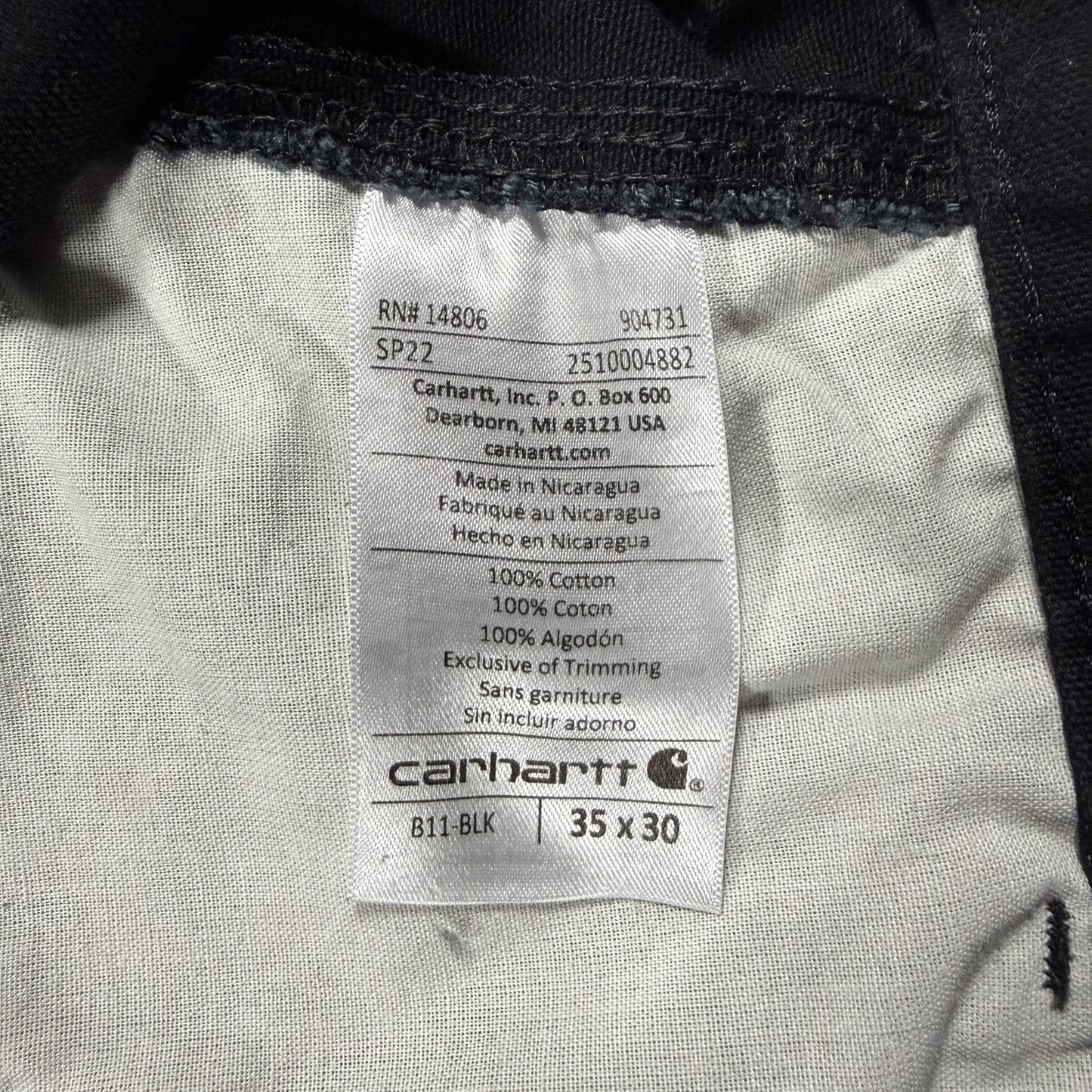 Carhartt Mens B11 Work Pants 35x30 Black Cotton Canvas Utility Carpenter