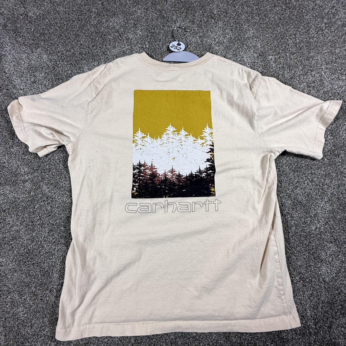Carhartt Mens L Relaxed Fit Beige Short Sleeve Pocket Graphic T Shirt Forest