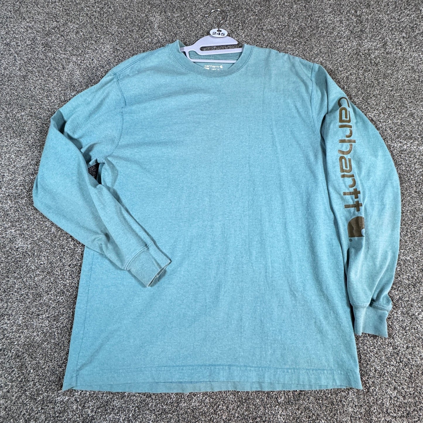 Carhartt Mens Long Sleeve T-Shirt M Loose Fit Teal Logo Work Shirt Spellout