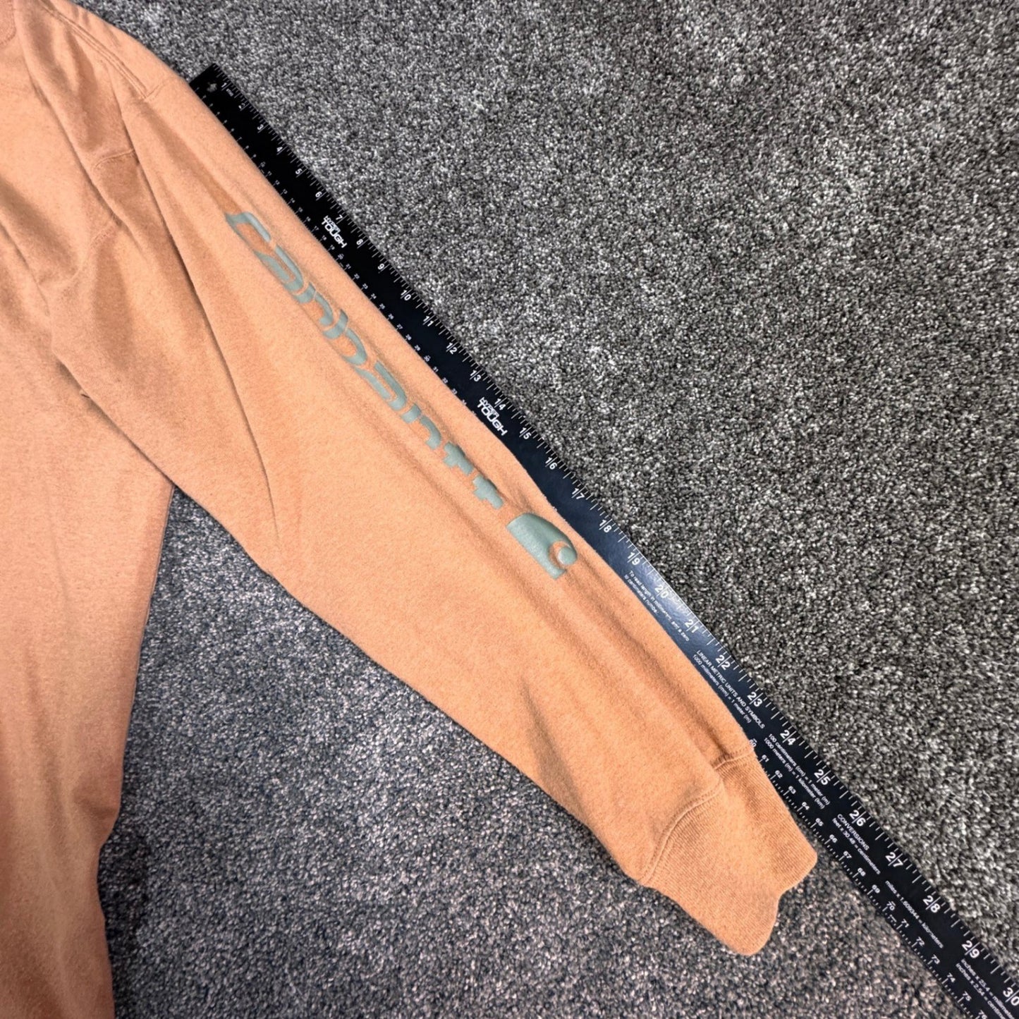 Carhartt Mens Long Sleeve T-Shirt XL Orange Loose Fit Spellout Workwear K231