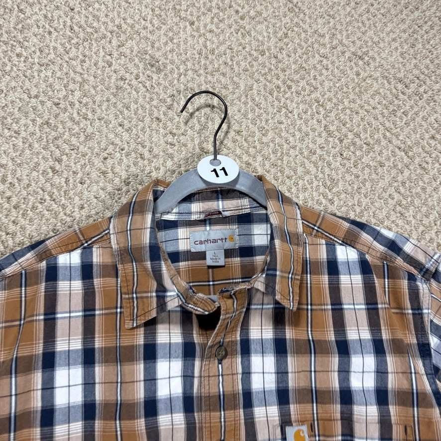 Carhartt Mens Short Sleeve Button Up Shirt L Large Tall Brown Plaid Relaxed Fit