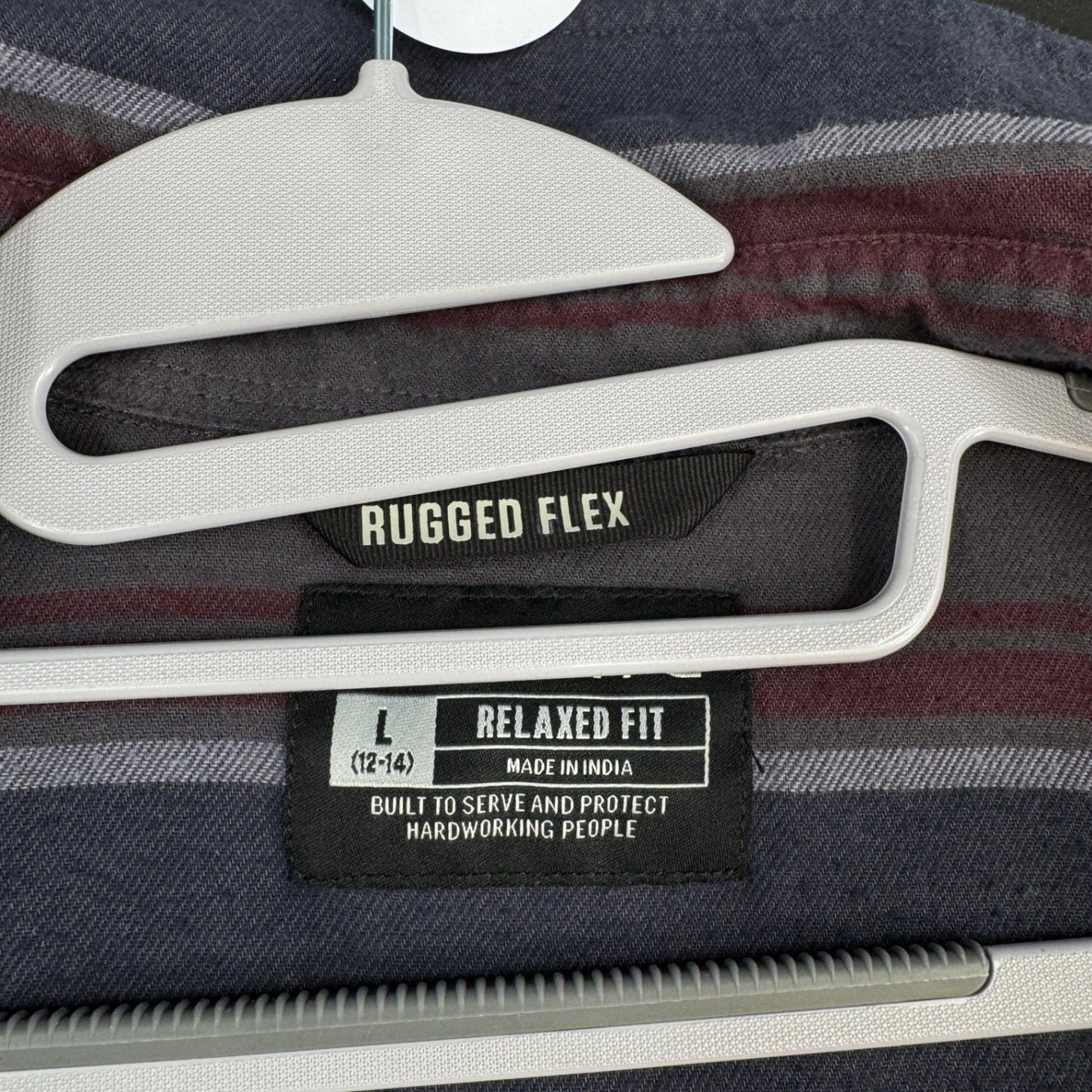 Carhartt Womens L Rugged Flex Flannel Shirt Striped Relaxed Fit Gray Blue Burg