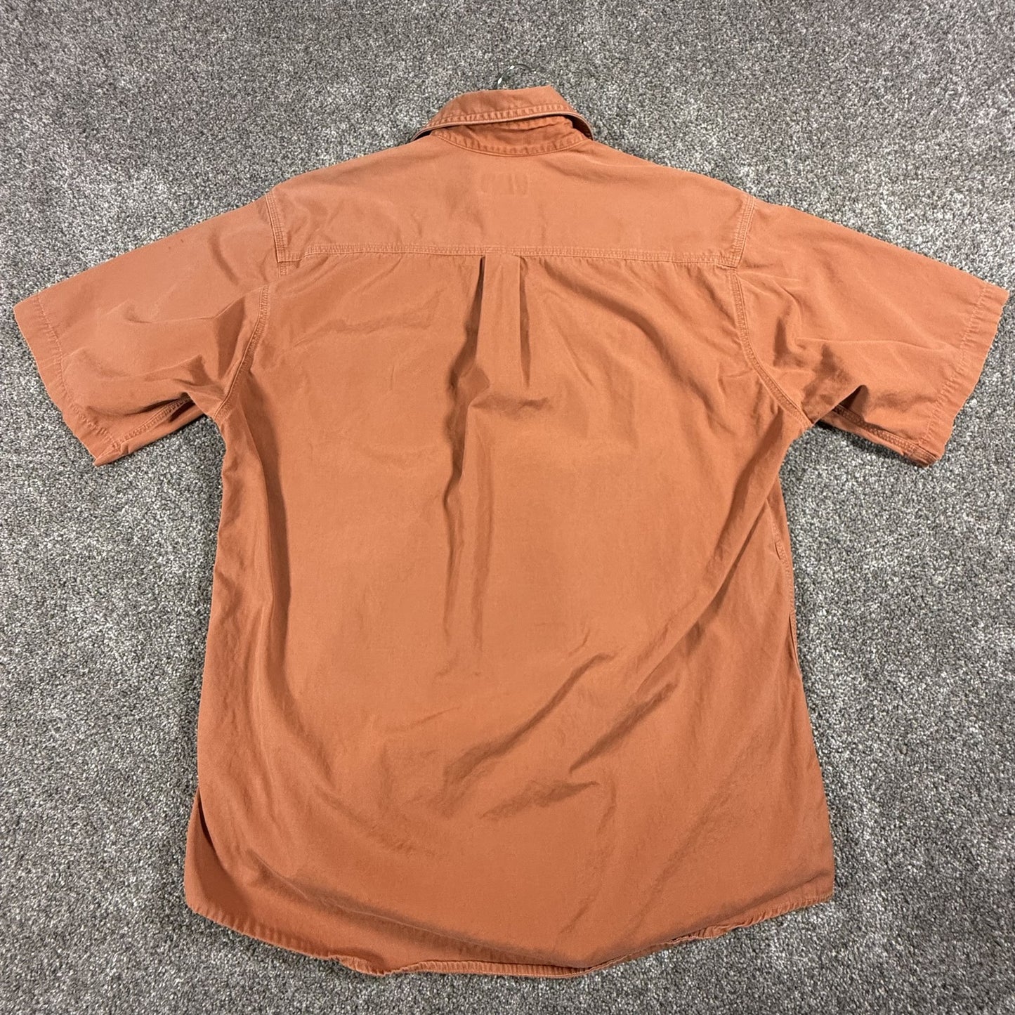 Carhartt Orange Mens Work Shirt Short Sleeve Button Up L Tall Cotton Stains