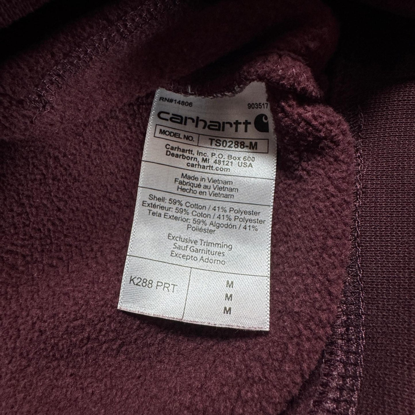 Carhartt Mens Hoodie Sweatshirt M Maroon K288 Distressed Stained Spellout