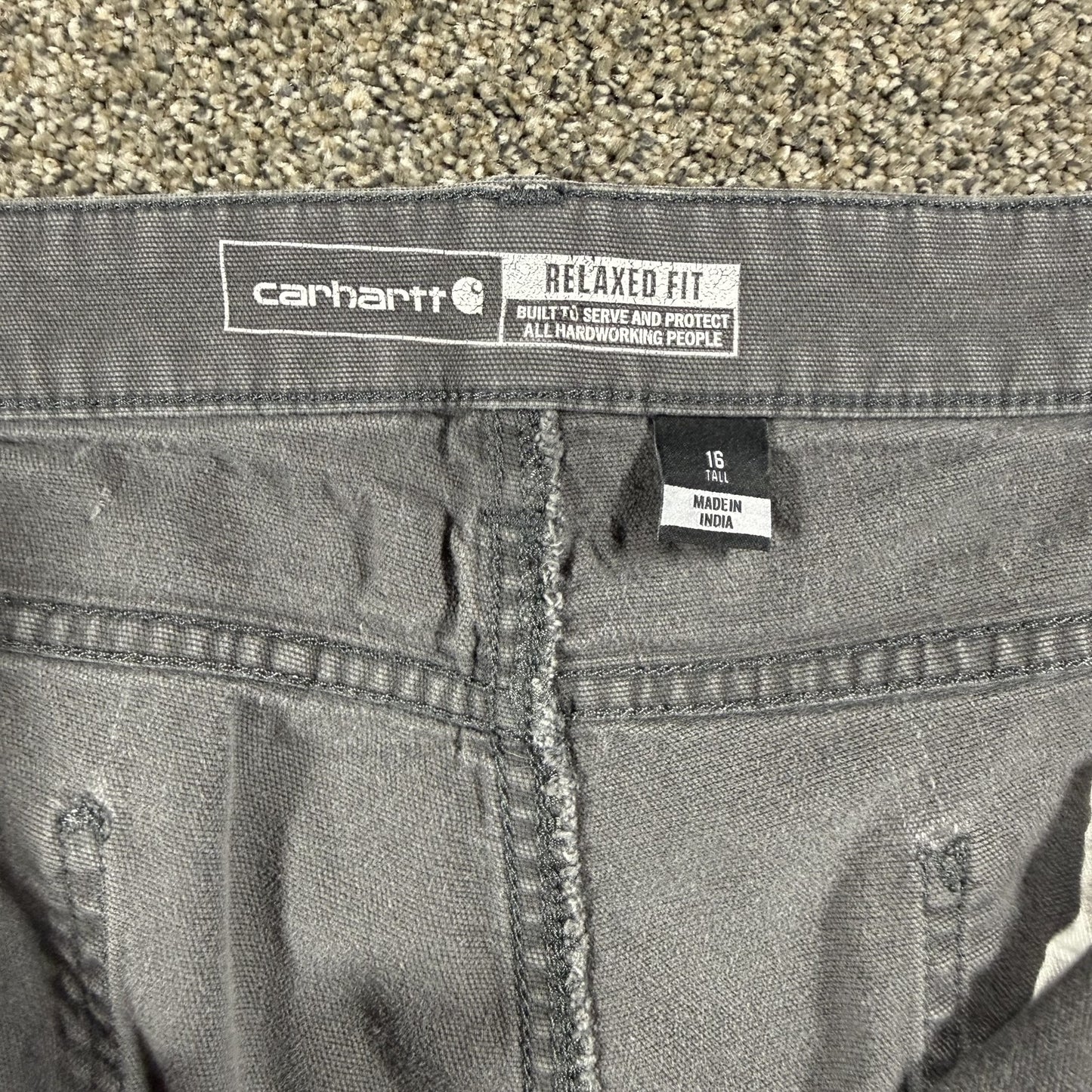 Carhartt Womens Relaxed Fit Work Pants 16 Tall Gray Stretch Cotton Stains/Snags