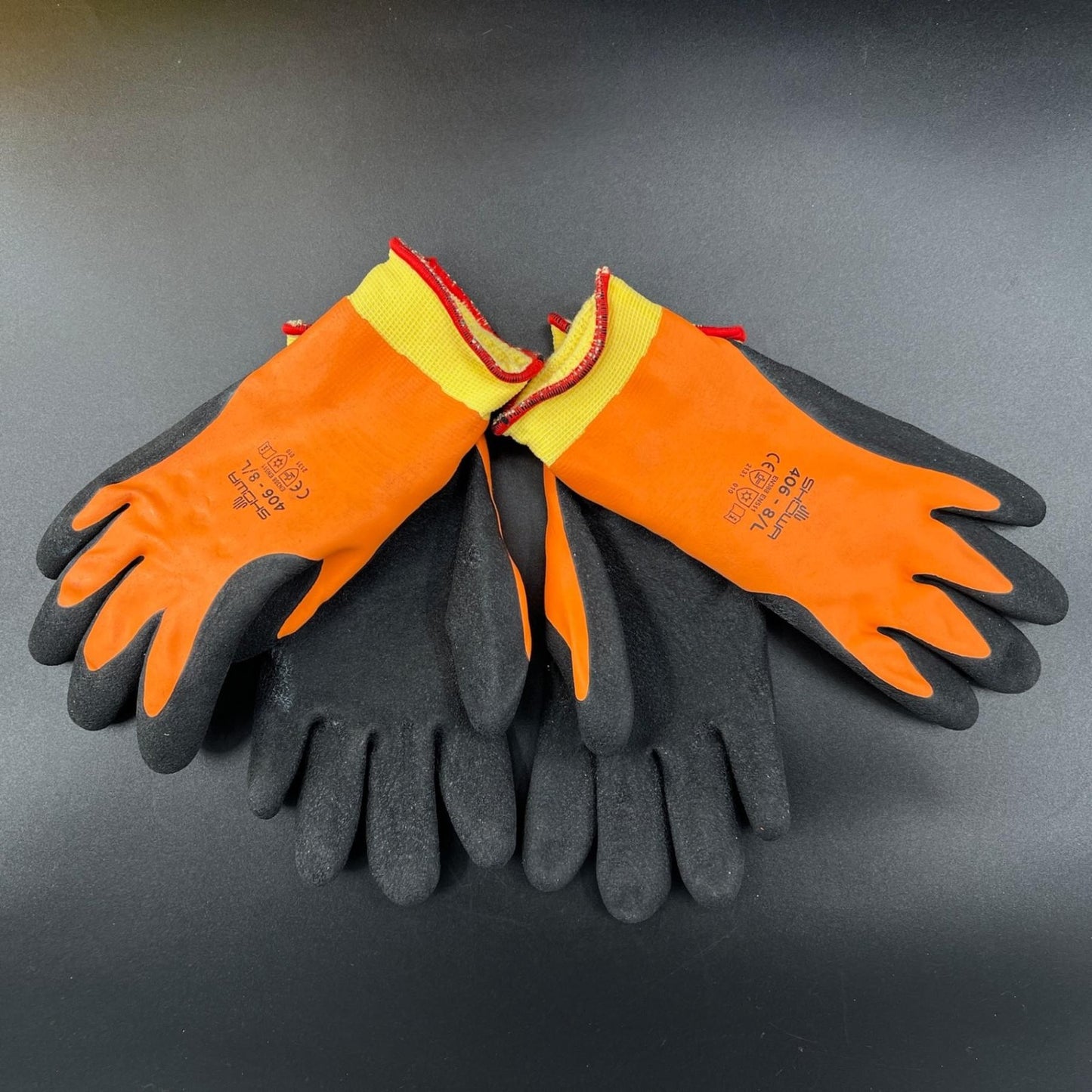 2 Pair L Showa Cold Weather Hold Thermo 406 Work Gloves Orange Black Safety