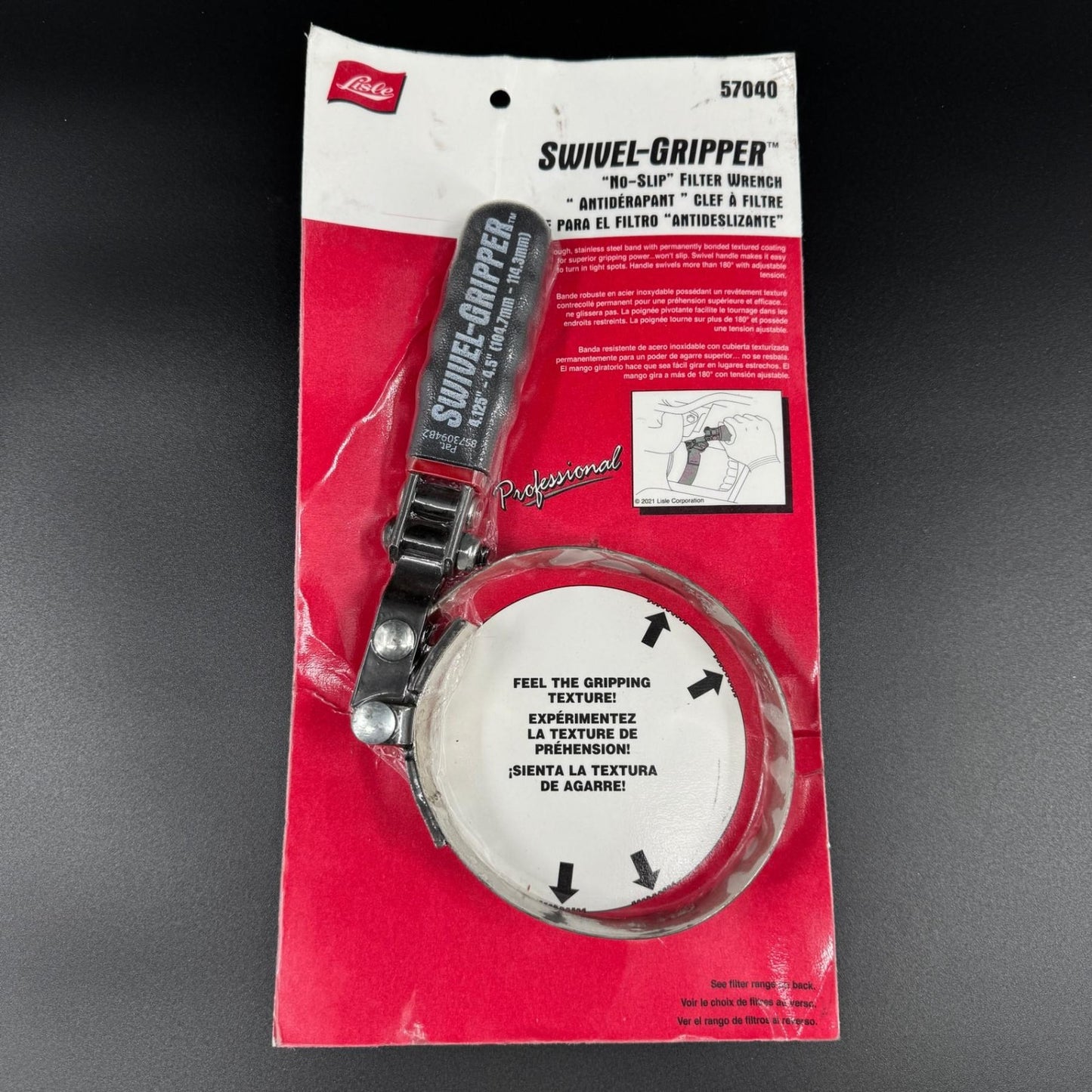 Lisle 57040 Swivel Gripper No-Slip Oil Filter Wrench 4.125-4.5" Range Tool
