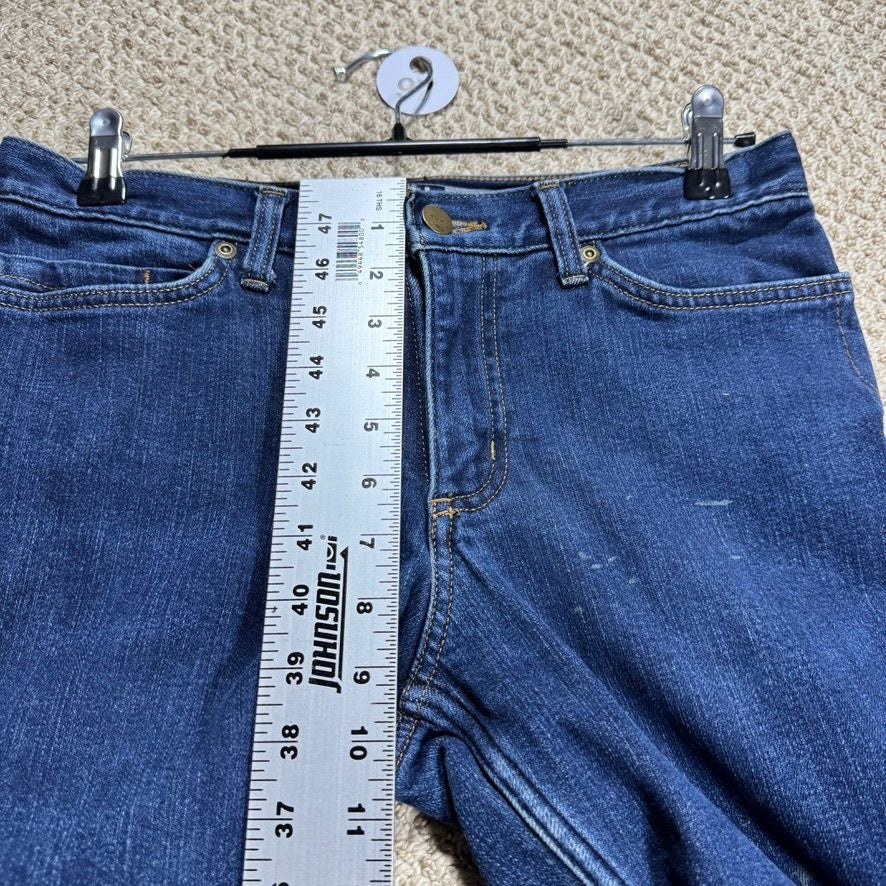 Carhartt Womens Flannel Lined Jeans Size 8 Regular Loose Fit Dark Wash Stains