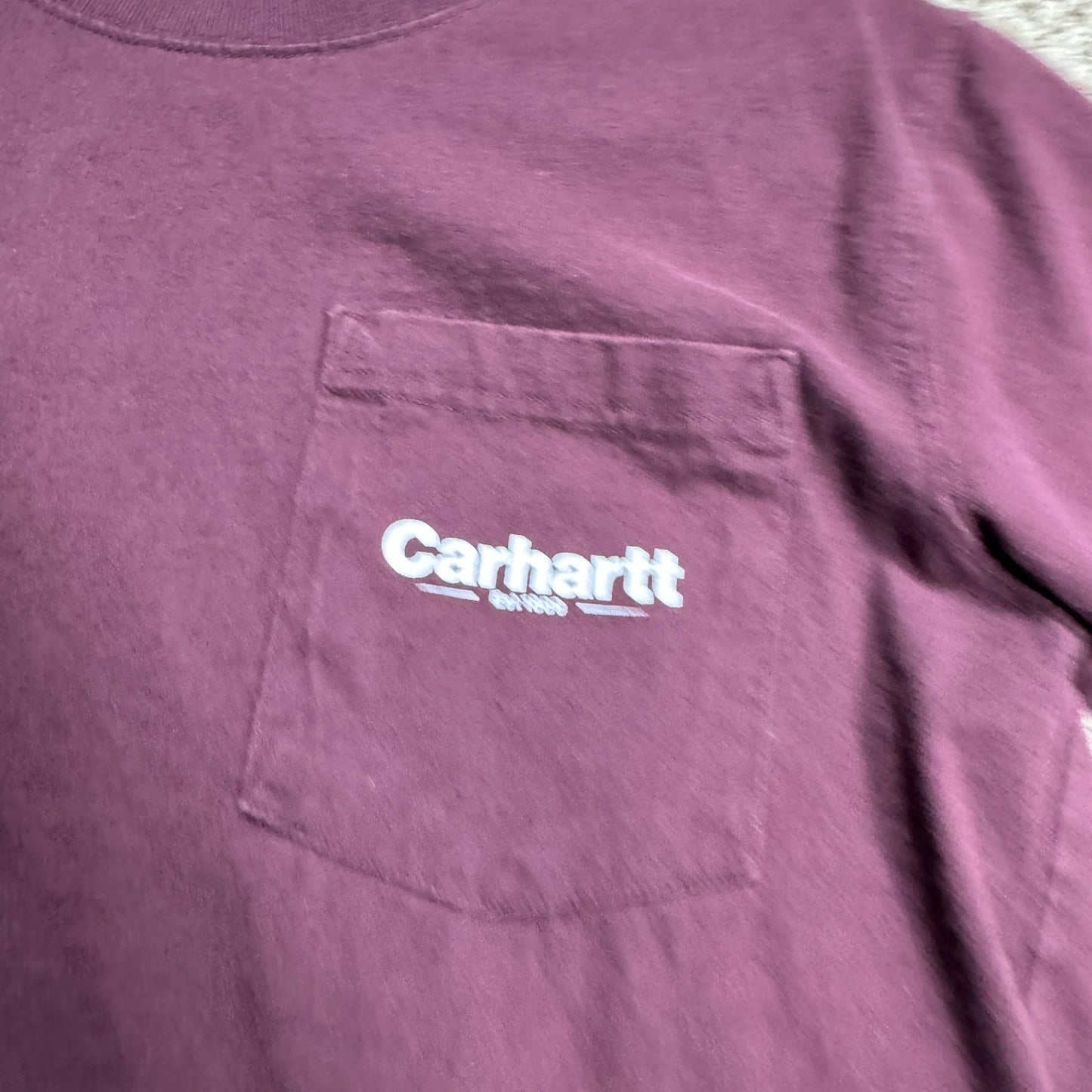 Carhartt Mens T-Shirt Relaxed Fit Size S Maroon Back Graphic Pocket Workwear