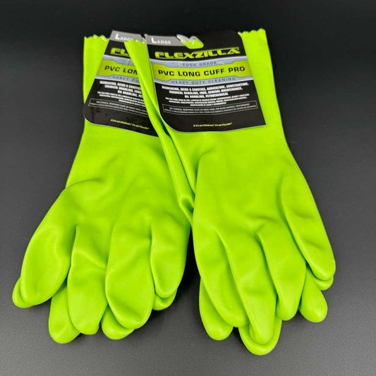 2 Pair Flexzilla L PVC Long Cuff Pro Heavy Duty Gloves Green Food Grade