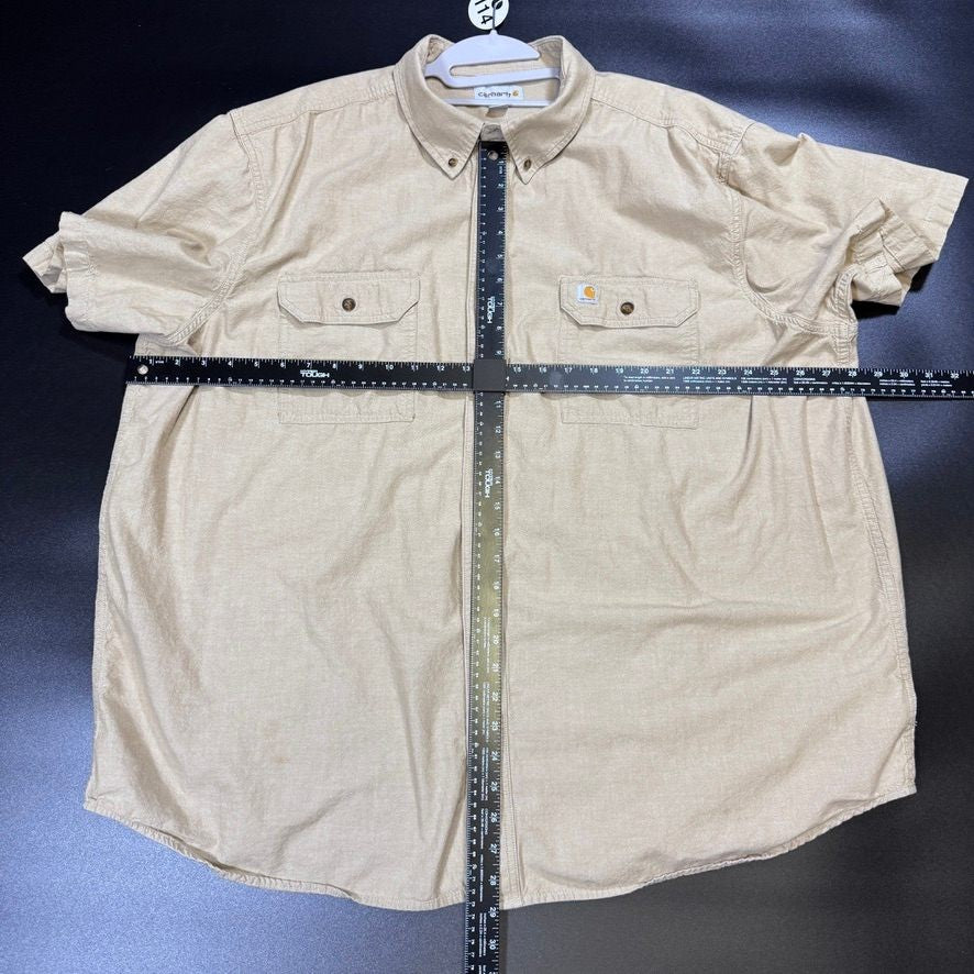 Carhartt Mens Original Fit Work Shirt 3XL Tan Short Sleeve Button Up Cotton