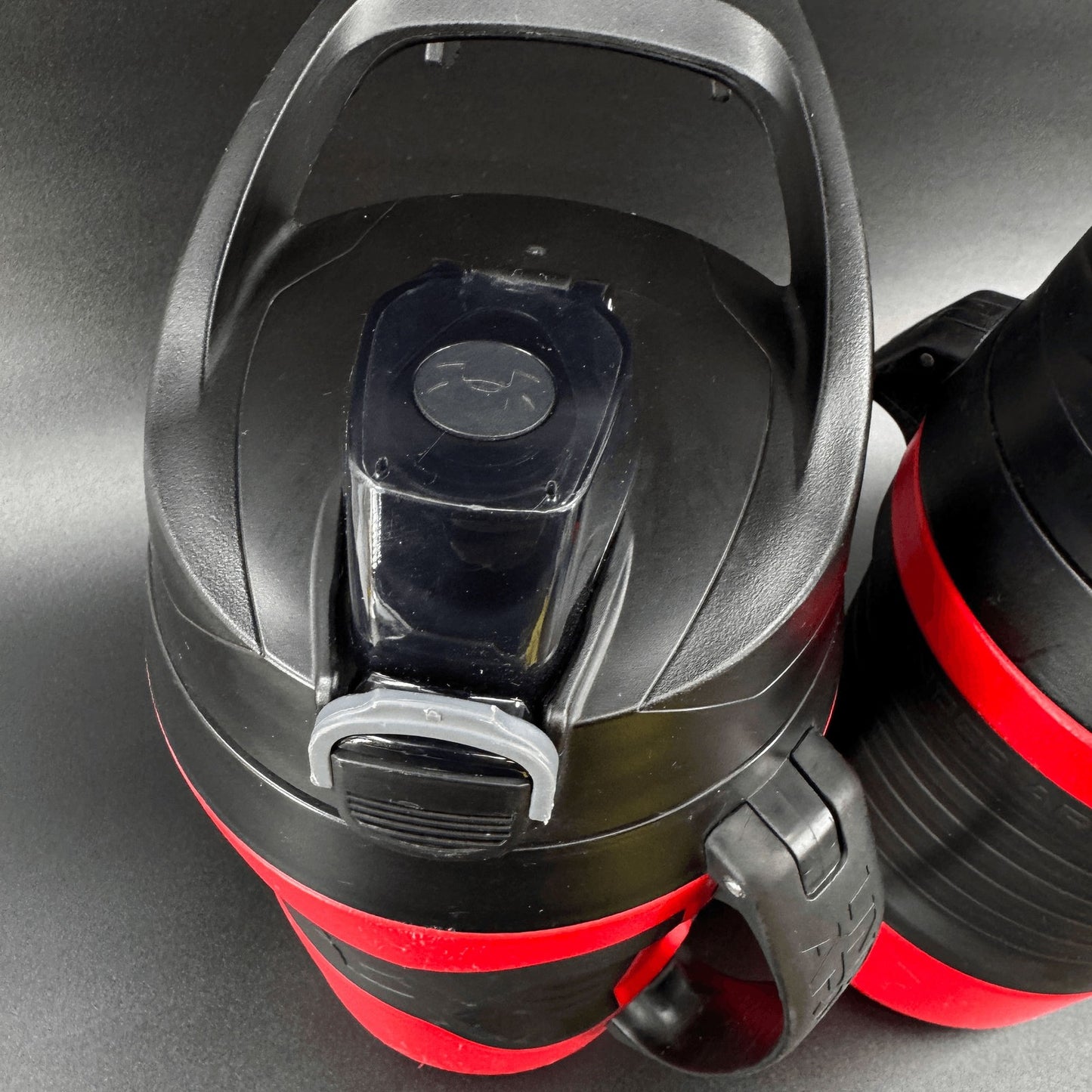 Under Armour Lot of 2 Playmaker Water Jug 64 oz Bottle Red Black w/Fence Hook