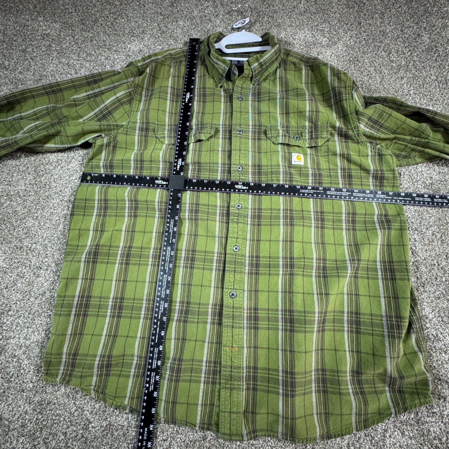 Carhartt Mens Long Sleeve Flannel Shirt 2XL Tall Green Plaid Work Loose Fit