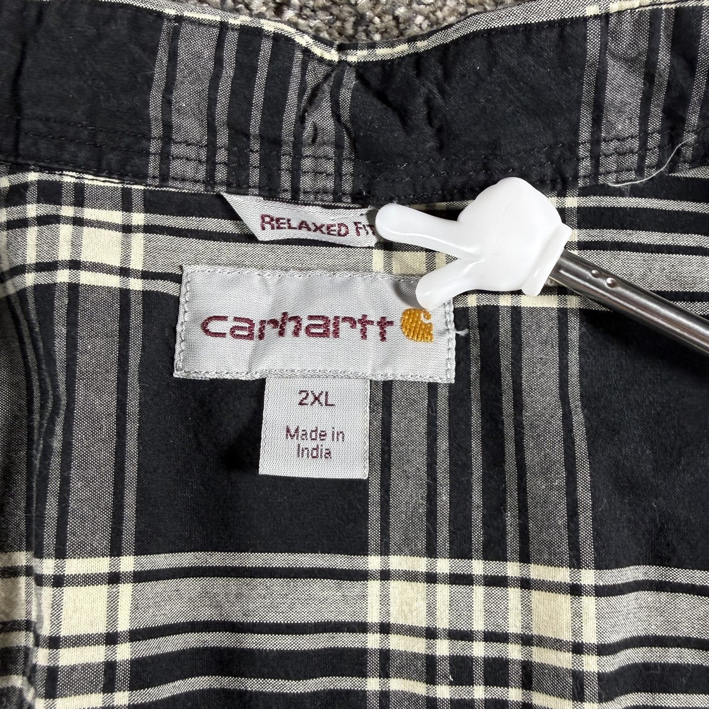 Carhartt Mens 2XL Short Sleeve Button Down Plaid Shirt Relaxed Fit Black White