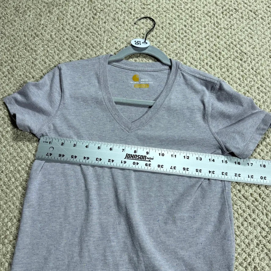 Carhartt Womens Relaxed Fit T-Shirt XS Heather Purple V-Neck Short Sleeve